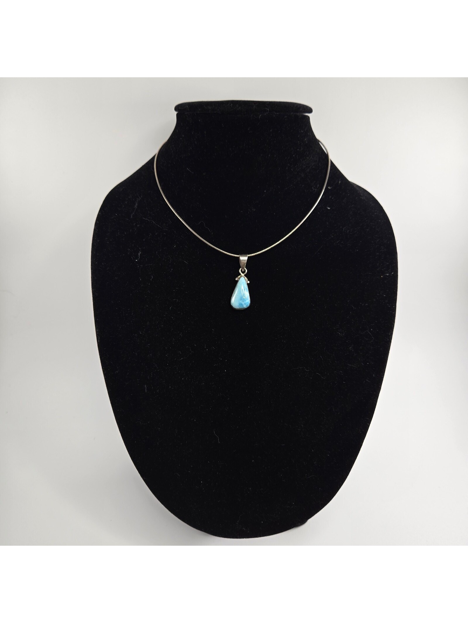 Sterling Silver Larimar Teardrop Pendant Omega Chain Necklace 925 Blue Gemstone